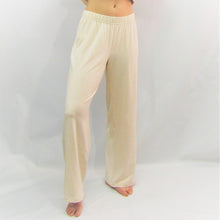 Load image into Gallery viewer, Sand coloured bamboo and cotton  women's lounge  pant.  They have wide legs and are high waisted. Made in Canada.