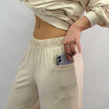 Load image into Gallery viewer, Women&#39;s lounge pant with phone pocket. Bamboo and cotton are so soft against your skin. Cut and sewn in Canada.
