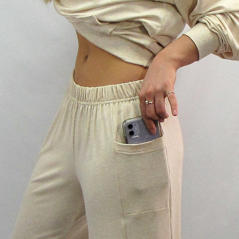 Women's lounge pant with phone pocket. Bamboo and cotton are so soft against your skin. Cut and sewn in Canada.