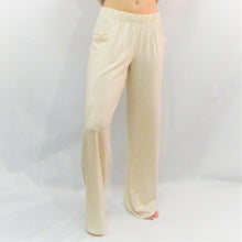 Load image into Gallery viewer, Sand coloured bamboo and cotton women&#39;s lounge pant with pockets. High waisted and roomy leg cut. Made in Canada.