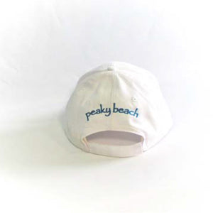 White ball cap from the back. The opening is big enough to put your ponytail through.