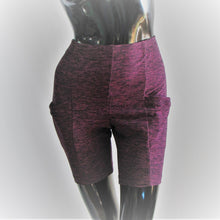 Load image into Gallery viewer, Burgundy black heather bike shorts on a manikin with pockets