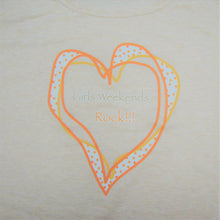 Load image into Gallery viewer, Almond colour background with heart shape in yellow and orange 