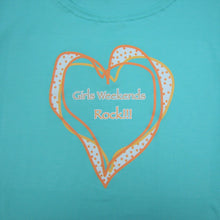 Load image into Gallery viewer, turquoise background with yellow and orange heart 